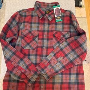 Lee Men's Red and Gray Plaid Button Down Shirt